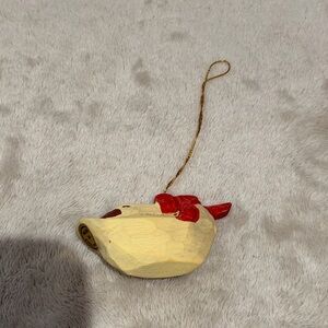 Vintage Handcrafted Wooden Bird Ornament - Red and Cream